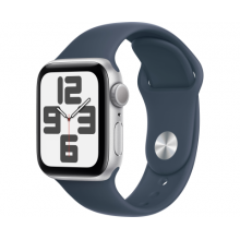 Apple Watch SE 2023, 40 мм, корпус из алюминия серебристого цвета, спортивный ремешок синего цвета (MRE23)