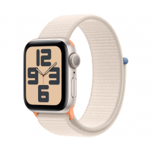 Apple Watch SE 2023, 40 мм, корпус из алюминия цвета «сияющая звезда», спортивный текстильный ремешок цвета «сияющая звезда» (MR9W3)