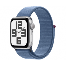 Apple Watch SE 2023, 44 мм, корпус из алюминия цвета «зимний голубой», спортивный текстильный ремешок цвета «зимний голубой» (MREF3)