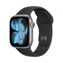 Apple Watch Series 11 42 мм (алюминиевый корпус, серый/черный, спортивный силиконовый ремешок S/M)