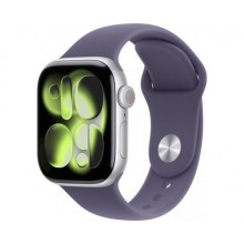 Apple Watch Series 11 MEVA4, 46 мм, корпус из алюминия (серебристый), спортивный ремешок (сиреневый) M/L