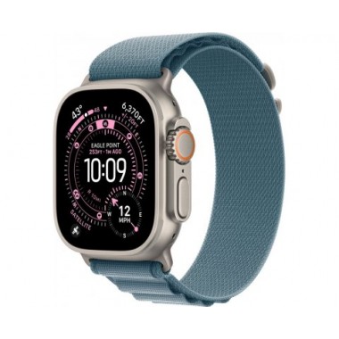 Умные часы Apple Watch Ultra 3 LTE 49 мм (титановый корпус, природный/голубой, текстильный ремешёк размера L)